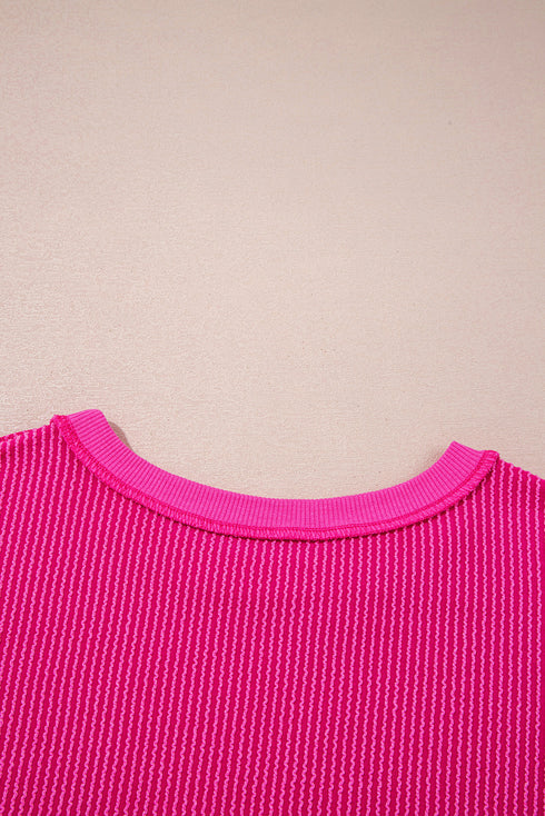 Twisted Rib Knit Asymmetrical Hem Drop Shoulder Pullover Top