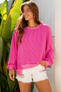 Twisted Rib Knit Asymmetrical Hem Drop Shoulder Pullover Top