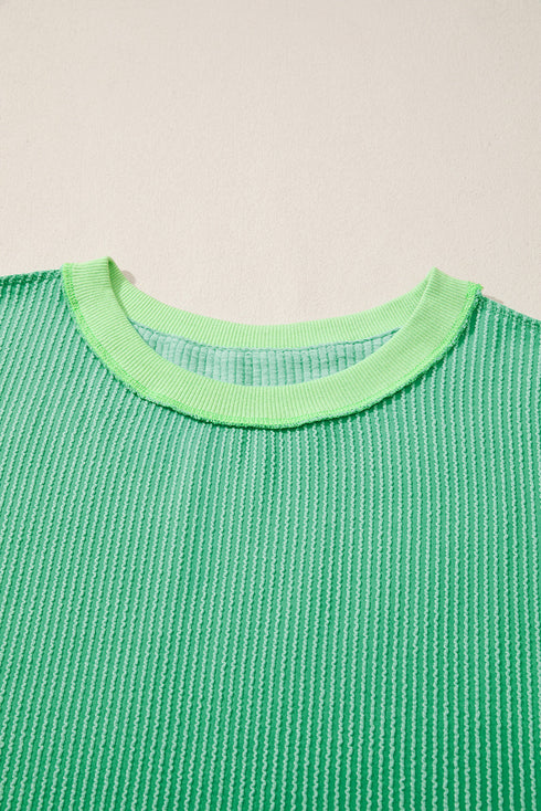 Twisted Rib Knit Asymmetrical Hem Drop Shoulder Pullover Top