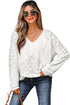Twisted Rib Patchwork V Neck Long Sleeve Casual Top
