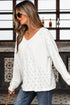 Twisted Rib Patchwork V Neck Long Sleeve Casual Top
