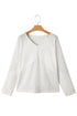 Twisted Rib Patchwork V Neck Long Sleeve Casual Top