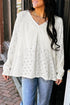 Twisted Rib Patchwork V Neck Long Sleeve Casual Top