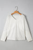 Twisted Rib Patchwork V Neck Long Sleeve Casual Top