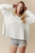 Twisted Rib Patchwork V Neck Long Sleeve Casual Top