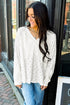 Twisted Rib Patchwork V Neck Long Sleeve Casual Top