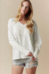 Twisted Rib Patchwork V Neck Long Sleeve Casual Top