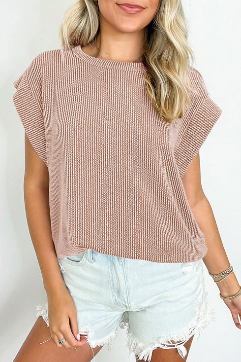 Twisted Rib Wide Sleeve Relaxed Crew Neck Top