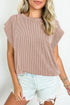 Twisted Rib Wide Sleeve Relaxed Crew Neck Top