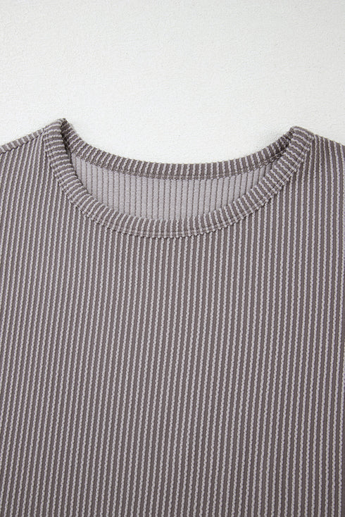Twisted Rib Wide Sleeve Relaxed Crew Neck Top