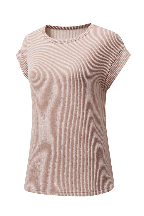Twisted Rib Wide Sleeve Relaxed Crew Neck Top