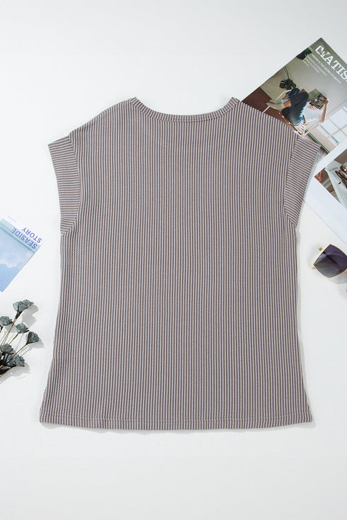 Twisted Rib Wide Sleeve Relaxed Crew Neck Top