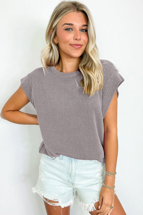Twisted Rib Wide Sleeve Relaxed Crew Neck Top