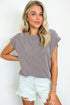 Twisted Rib Wide Sleeve Relaxed Crew Neck Top