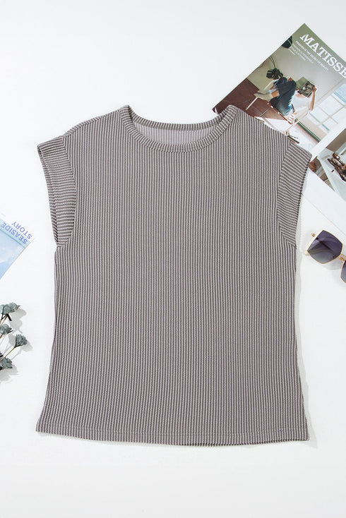 Twisted Rib Wide Sleeve Relaxed Crew Neck Top