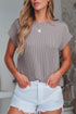 Twisted Rib Wide Sleeve Relaxed Crew Neck Top