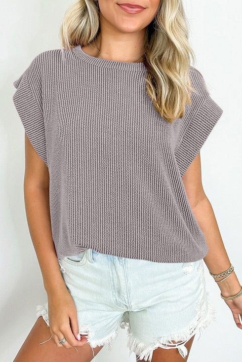 Twisted Rib Wide Sleeve Relaxed Crew Neck Top