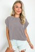 Twisted Rib Wide Sleeve Relaxed Crew Neck Top