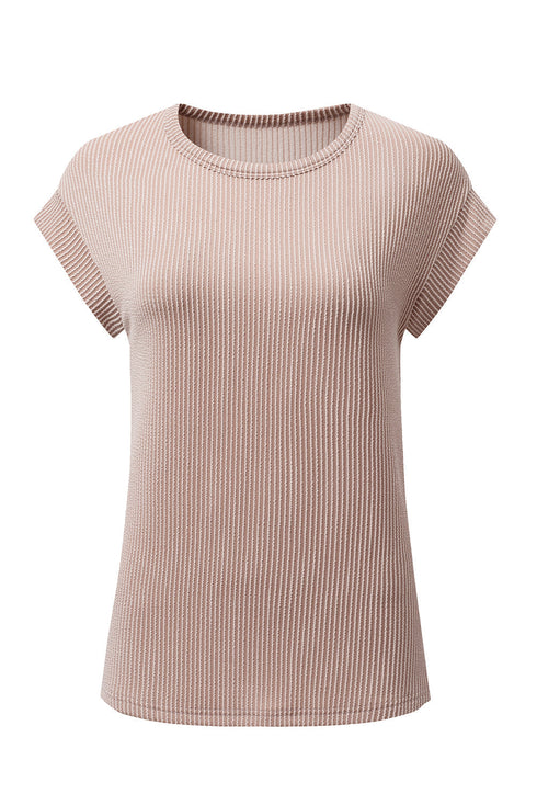 Twisted Rib Wide Sleeve Relaxed Crew Neck Top