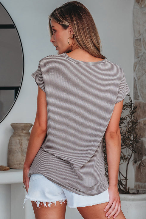 Twisted Rib Wide Sleeve Relaxed Crew Neck Top