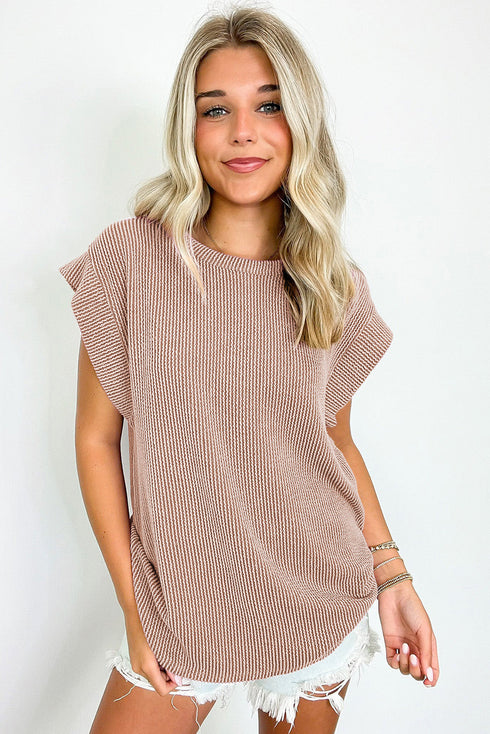 Twisted Rib Wide Sleeve Relaxed Crew Neck Top