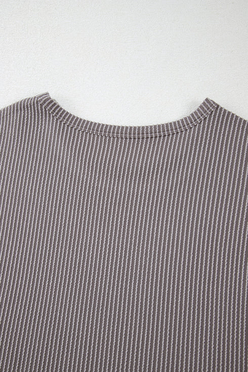 Twisted Rib Wide Sleeve Relaxed Crew Neck Top