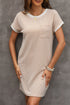 Twisted Ribbed Contrast Trim Shift T Shirt Dress