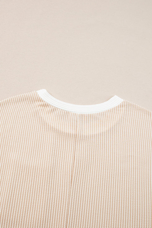 Twisted Ribbed Contrast Trim Shift T Shirt Dress