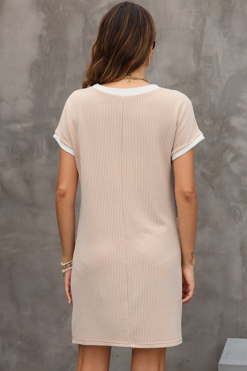 Twisted Ribbed Contrast Trim Shift T Shirt Dress