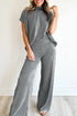 Twisted Ribbed Mock Neck Wide Leg Pant Set