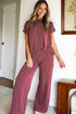 Twisted Ribbed Mock Neck Wide Leg Pant Set