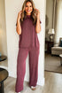 Twisted Ribbed Mock Neck Wide Leg Pant Set