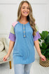 Twisted Ribbed Patchwork Corded Short Sleeve Henley Top