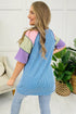 Twisted Ribbed Patchwork Corded Short Sleeve Henley Top