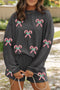 Twisted Ribbed Sequin Candy Cane Long Sleeve Graphic Set