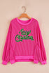 Twisted Ribbed Texture Sequin Letter Graphic Long Sleeve Top