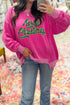 Twisted Ribbed Texture Sequin Letter Graphic Long Sleeve Top