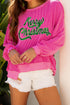Twisted Ribbed Texture Sequin Letter Graphic Long Sleeve Top