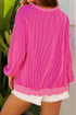Twisted Ribbed Texture Sequin Letter Graphic Long Sleeve Top