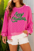 Twisted Ribbed Texture Sequin Letter Graphic Long Sleeve Top