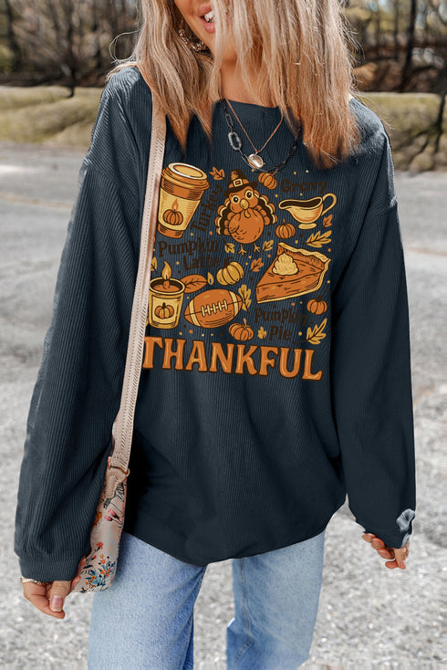 Twisted Ribbed THANKFUL Graphic Drop Shoulder Sweatshirt