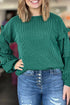 Twisted Ribbed Tiered Ruffle Long Sleeve Pullover Top