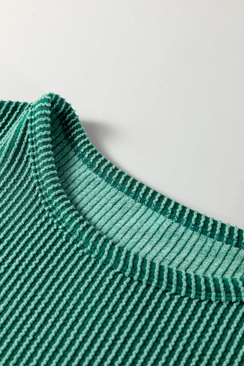 Twisted Ribbed Tiered Ruffle Long Sleeve Pullover Top