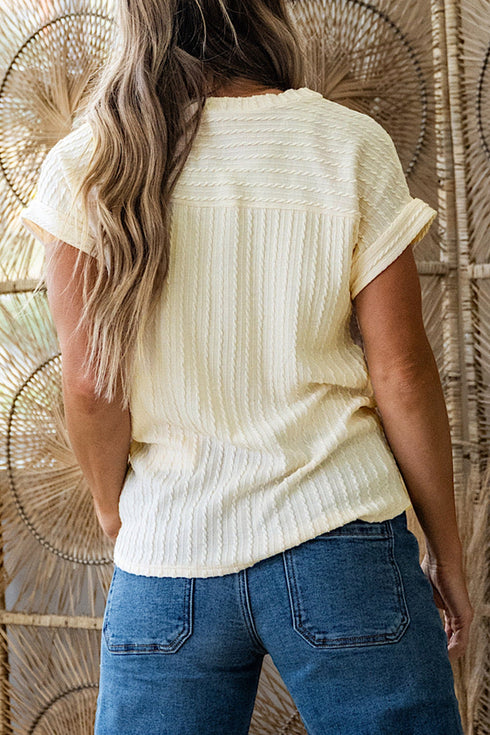Twisted Texture Corded Knit V Neck T Shirt