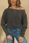 Twisted V Neck Ribbed Knit Dolman Long Sleeve Top
