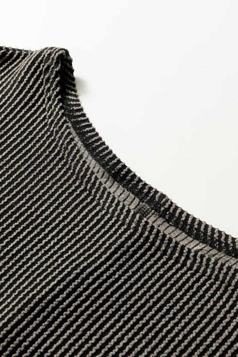 Twisted V Neck Ribbed Knit Dolman Long Sleeve Top