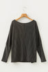 Twisted V Neck Ribbed Knit Dolman Long Sleeve Top