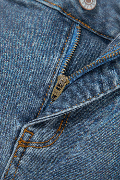 Two Button High Waist Piping Trim Bootcut Denim Jeans