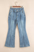 Two Button High Waist Piping Trim Bootcut Denim Jeans