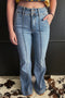 Two Button High Waist Piping Trim Bootcut Denim Jeans